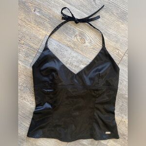 VTG Guess Black Satin Halter Tank Top Large Y2K Goth Witchy